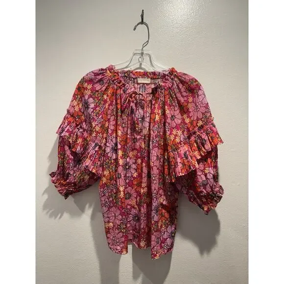 Ramy Brook Top Womens Eugenia Pink Floral Print Voluminous Blouse Top Size XS - Picture 2 of 8